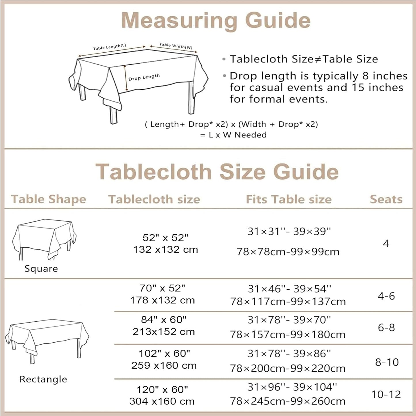 Natural Tablecloth, Rectangle Tablecloth with Decorative Cutouts, Stain Resistant & Wrinkle Free Table Cover for for Dining Table (Natural Cotton Linen, 70" x 52" (Rectangular))