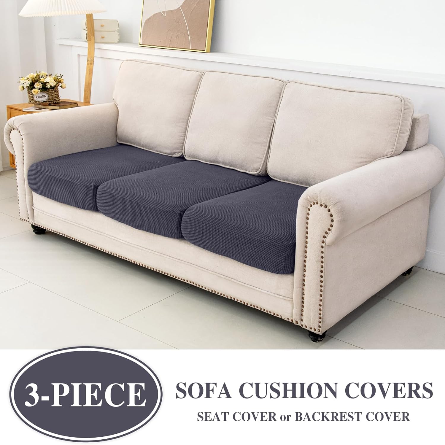 Couch Cushion Covers Seat Cushion Cover Stretch Couch Cover Separate Sectional Sofa Slipcovers Furniture Protector(3 Pieces for Seat or Sofa Backrest, Dark Grey)