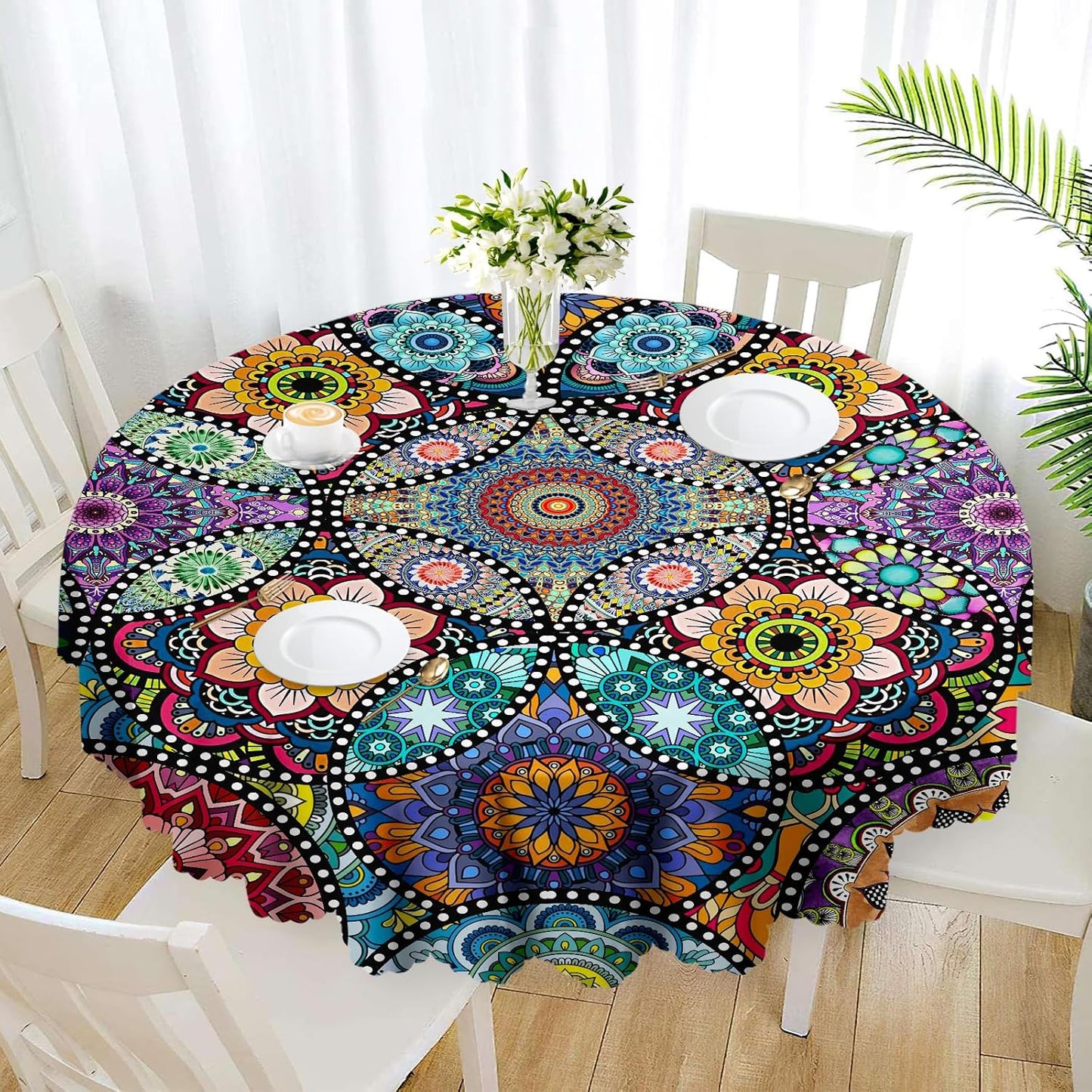 Round Tablecloth, Summer Tablecloths Polyester Waterproof Stain Wrinkle Free, Indoor and Outdoor Table Cover for Kitchen Party Dining Table