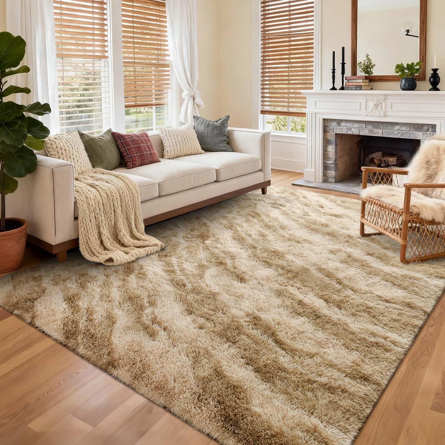6x9 Ft Large Shag Rugs for Living Room, Tie-Dyed Ultra Soft Fluffy Furry Area Rugs for Bedroom Indoor Floor, Aesthetic Carpet for Kids Home Decor (Dark Grey)