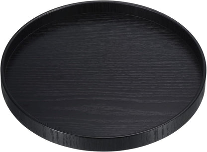 Wood Serving Tray 8 Inch, Round Decorative Platter for Home Decor Kitchen Table Candle Holder, Black