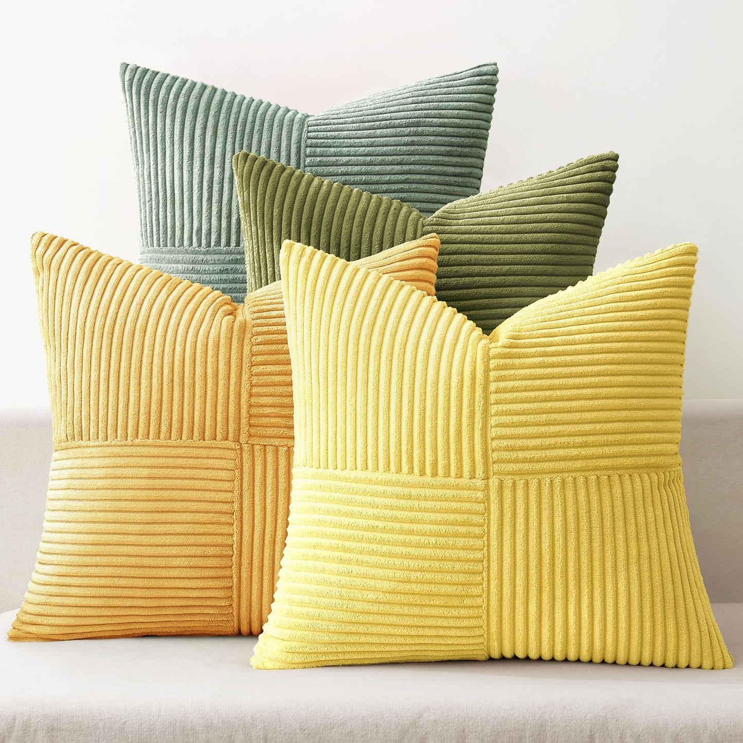 Teal Orange Decorative Throw Pillow Covers 18x18 Inch Set of 4 Boho Corduroy Striped Cushion Cases Modern Farmhouse Patchwork Pillow Cases for Couch Sofa Bedroom Home Decor