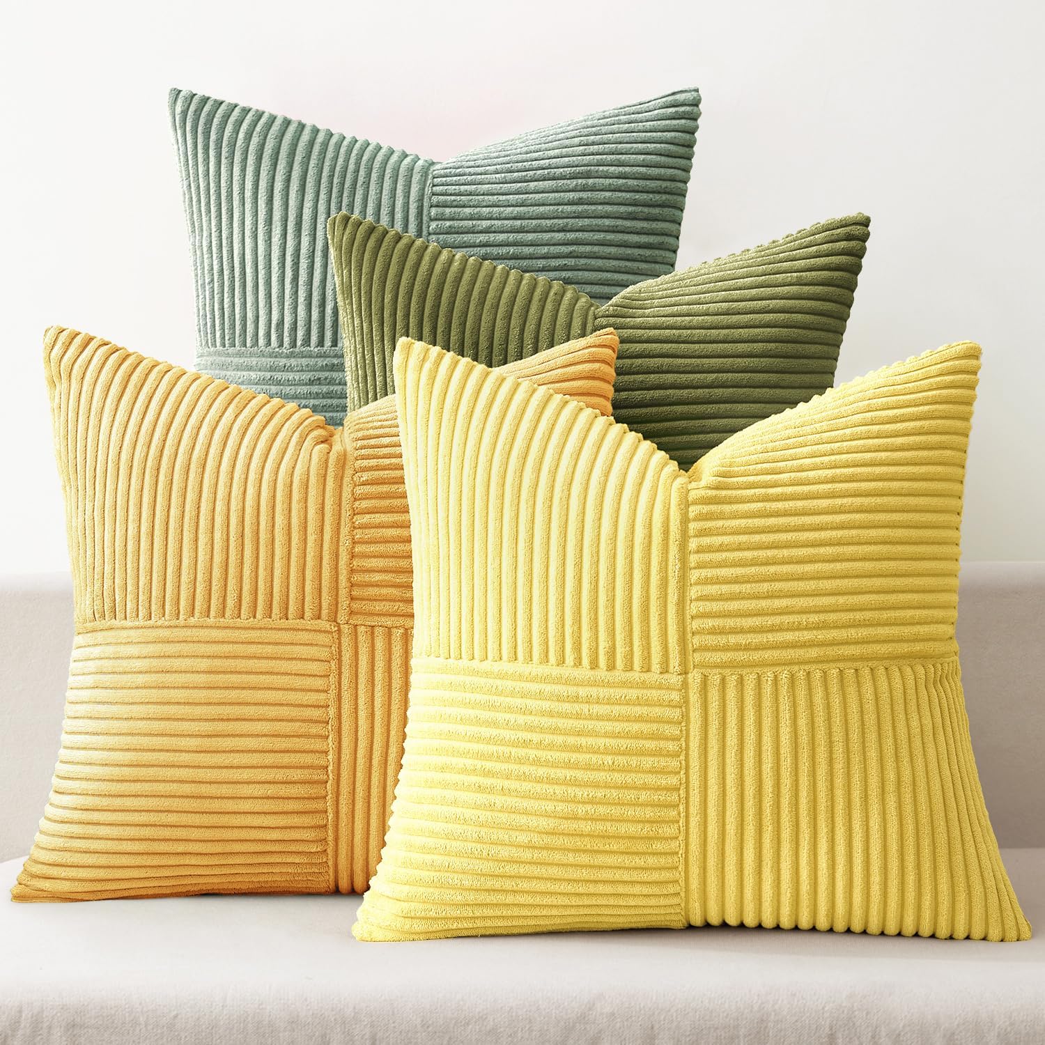 Teal Orange Decorative Throw Pillow Covers 18x18 Inch Set of 4 Boho Corduroy Striped Cushion Cases Modern Farmhouse Patchwork Pillow Cases for Couch Sofa Bedroom Home Decor