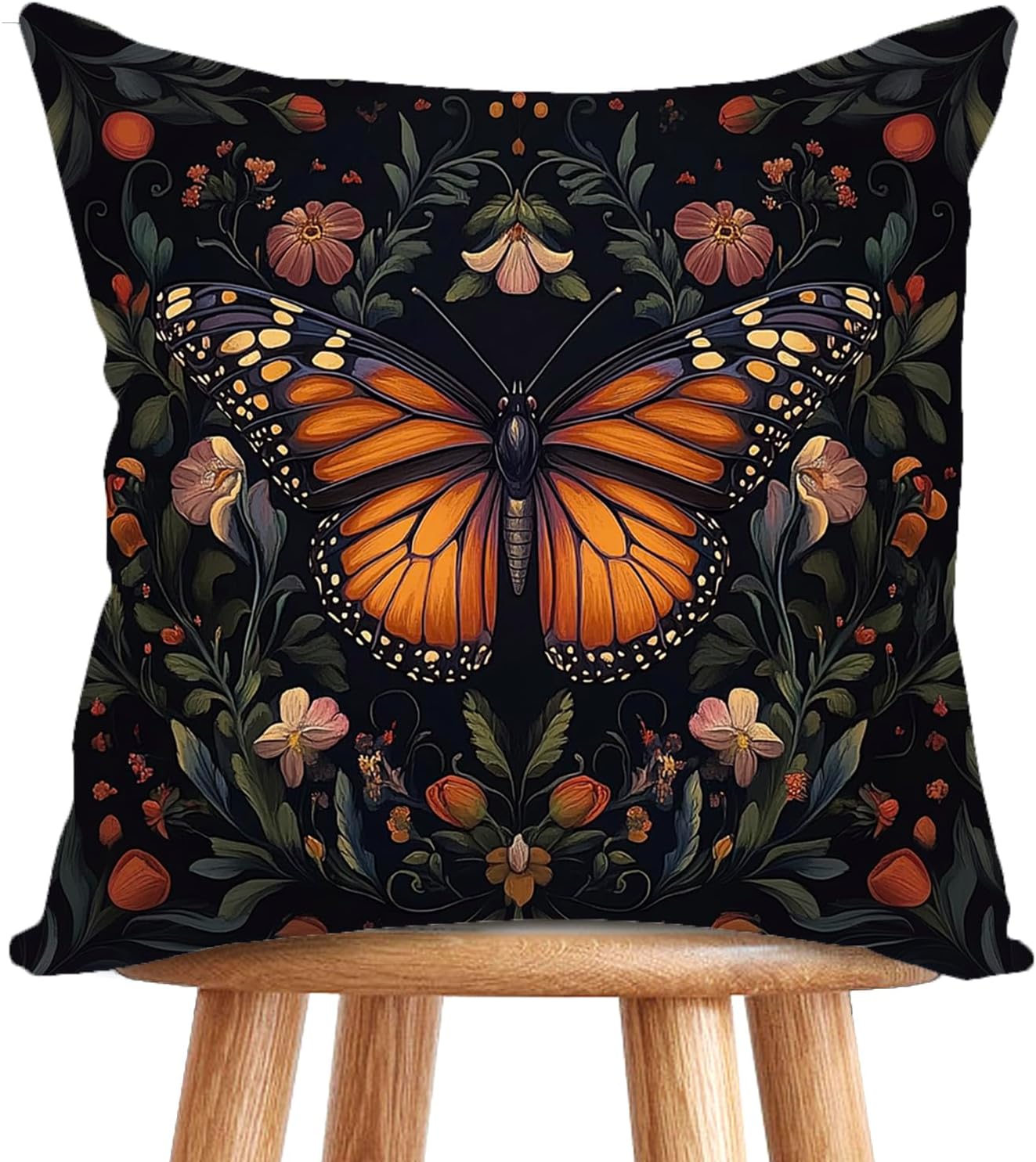 William Morris Abstract Vintage Print Floral Velvet Design Throw Pillow Covers Home Decor, Retro Art Decor Pillowcase Cushion Cover for Bed Sofa Living Room, Square 18x18inch (Black-Floral2)