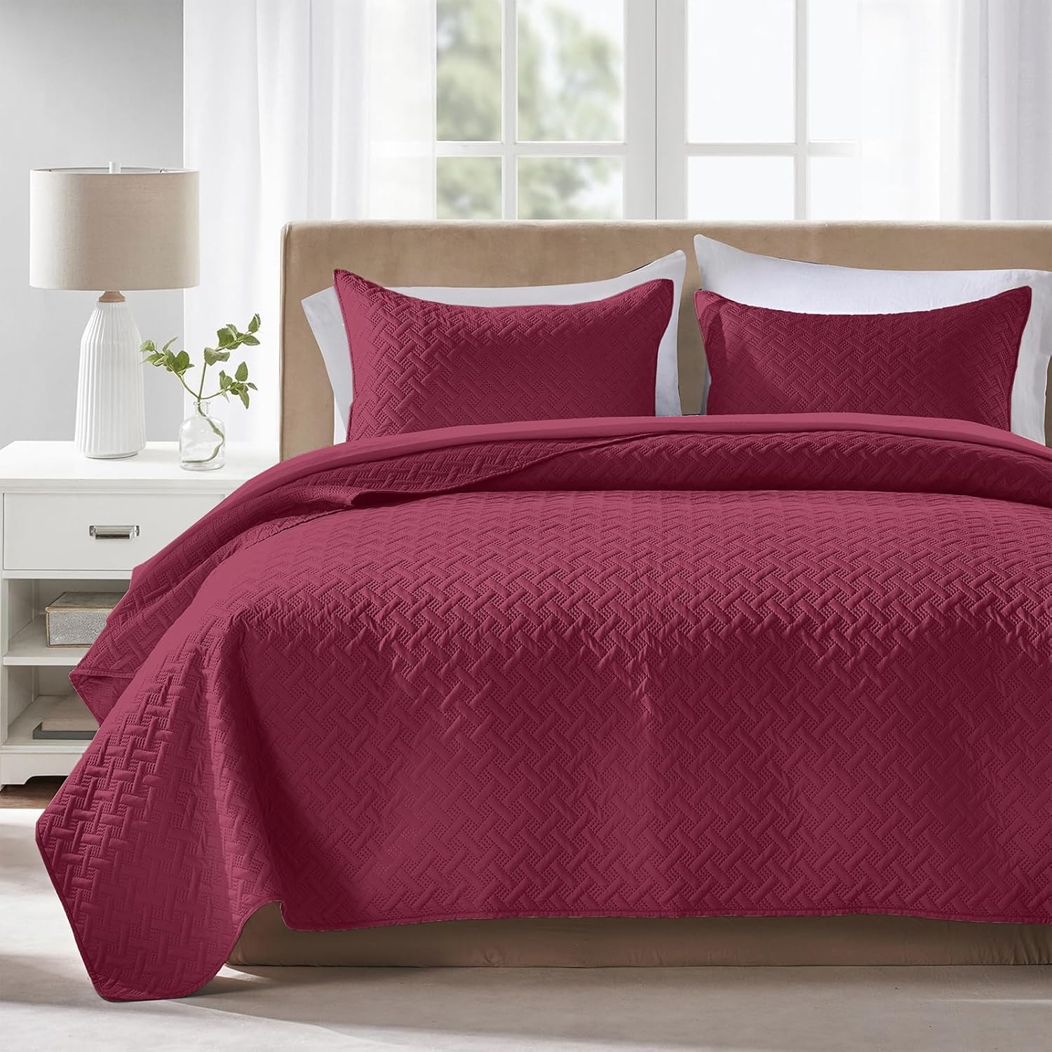 Quilts Queen Size - Ultra Soft Navy Blue Quilt Lightweight Microfiber Bedspreads, Classic Basket Weave Pattern Bedspread Bed Coverlet 3 Pieces for All-Season (1 Quilt, 2 Pillow Shams) | Breathable material, Easy care