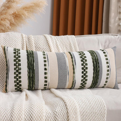 Grey Throw Pillow Covers 18x18 Set of 2 Boho Stripe Pillow Covers Tufted Decorative Pillow Case Accent Pillowcase Farmhouse Cushion Case Nuetral Textured Pillow Cover Spring Home Decor
