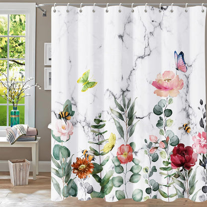 Shower Curtain Blue Eucalyptus Shower Curtains for Bathroom, Watercolor Leaf Shower Curtain Sets Waterproof Plant Shower Curtain Leaves Fabric Cloth Bathroom Curtains 72x72 inch with Hooks