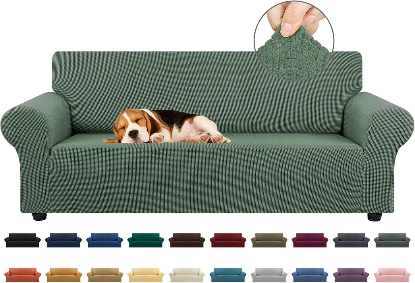 Stretch Sofa Cover Slipcover ，Couch Covers for 3 Cushion Couch Sofa pet Friendly (78"-94") Furniture Protector Sofa with Elastic Bottom for Kids,Dog, Jacquard Small Checked(Large,Black)