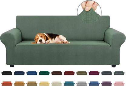 Stretch Sofa Cover Slipcover ，Couch Covers for 3 Cushion Couch Sofa pet Friendly (78"-94") Furniture Protector Sofa with Elastic Bottom for Kids,Dog, Jacquard Small Checked(Large,Black)