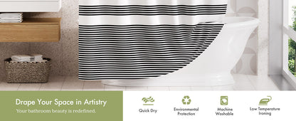 Shower Curtain, Washable Cloth Black Shower Curtain Sets with 12 Shower Curtain Hooks, Fabric Rustic Black and White Striped Curtain, Farmhouse Bathroom Curtains, 72x72 Inches