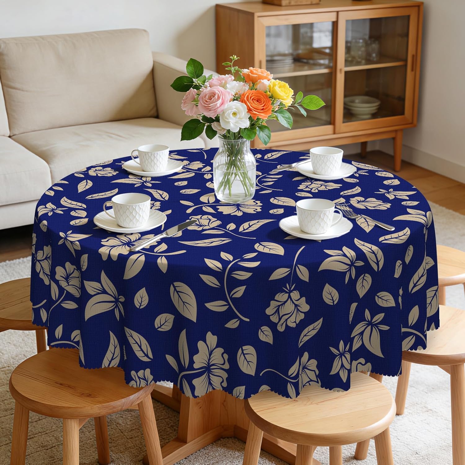 Bohemia Round Tablecloth,Tablecloth Waterproof and Wrinkle-Free, Boho Table Covers, Summer Decorations for Home 60inch
