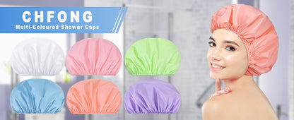 Shower Cap for Women, Double Layer Waterproof Bath Cap, Reusable Hair Protector, Large Waterproof Shower Bonnet Washable Elastic Band Bath Hair Hat for Long Hair, Braids， - Pink