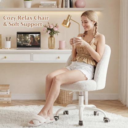Vanity Chair, Small Desk Chair with Back, Height Adjustable & 360° Swivel, Stylish Armless Comfy Vanity Office Chair for Small Space, Bedroom