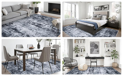 5x7 Area Rug Living Room Rug: Washable Modern Abstract Soft Thin Rug Indoor Floor No Slip Stain Resistant Carpet for Bedroom Dining Room Farmhouse Nursery Home Office - Black