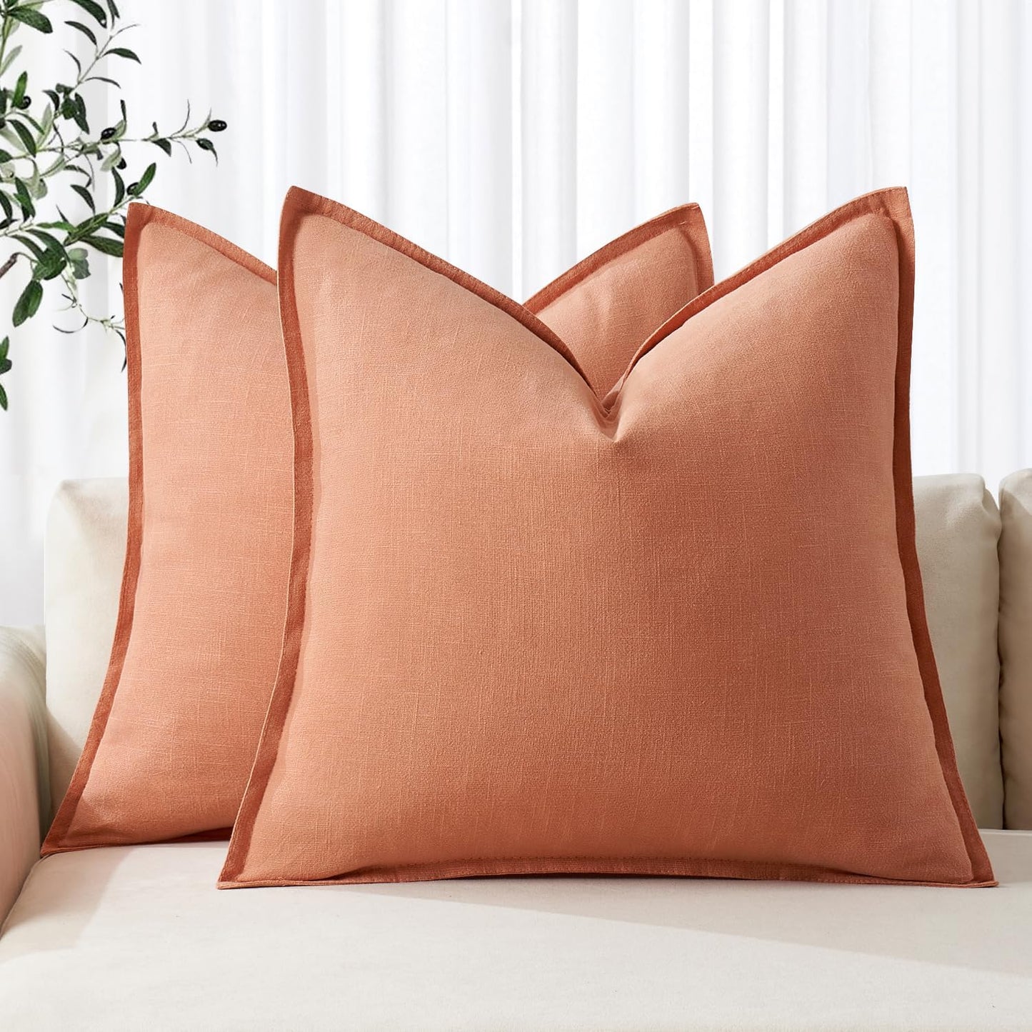 MIULEE Decorative Linen Euro Sham Pillow Covers 24x24 Natural Beige Boho Farmhouse Neutral Couch Throw Pillows for Bed Pack of 2 Accent Modern Pillowcase Sofa Livingroom Home Decor