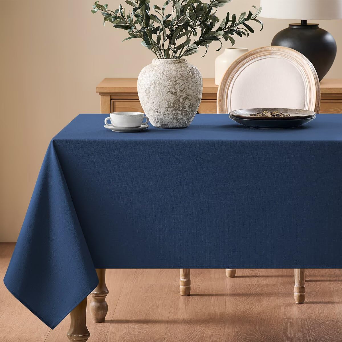 Faux Linen Tablecloths for Rectangle Tables, Burlap Textured Table Cloths Washable Farmhouse Table Cover Water Resistant for Dining, Wedding, Outdoor(Khaki, 52"×70")
