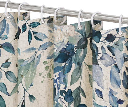 Grey Eucalyptus Shower Curtain, Watercolor Plant Leaves with Floral Bathroom Shower Curtain Set, Gray White, 72x72