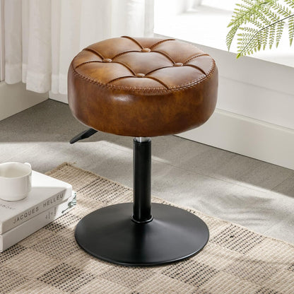 Adjustable Vanity Stool, 360 Swivel Chair for Makeup Room, White Faux Leather Stool for Bathroom & Living Room