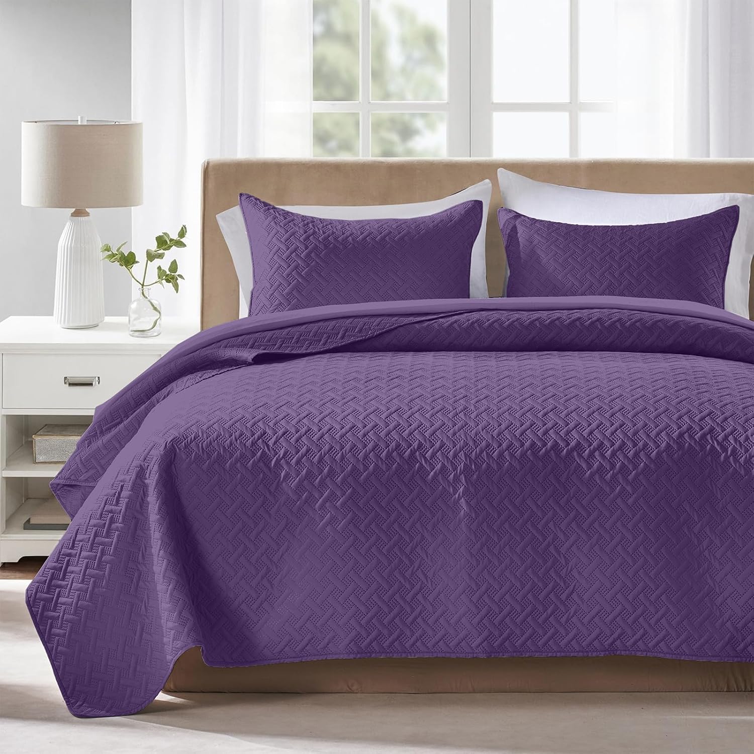 Quilts Queen Size - Ultra Soft Navy Blue Quilt Lightweight Microfiber Bedspreads, Classic Basket Weave Pattern Bedspread Bed Coverlet 3 Pieces for All-Season (1 Quilt, 2 Pillow Shams) | Breathable material, Easy care