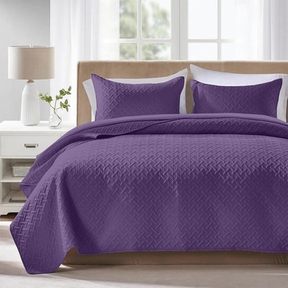 Quilts Queen Size - Ultra Soft Navy Blue Quilt Lightweight Microfiber Bedspreads, Classic Basket Weave Pattern Bedspread Bed Coverlet 3 Pieces for All-Season (1 Quilt, 2 Pillow Shams) | Breathable material, Easy care