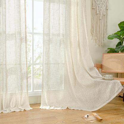 Natural Ivory Linen Semi Sheer Curtains 84 inch Length, Cream Light Filtering Soft Thick Neutral Living Room Drapes with Bronze Grommet for Bedroom/Farmhouse, 2 Panels, 52 x 84 Inch