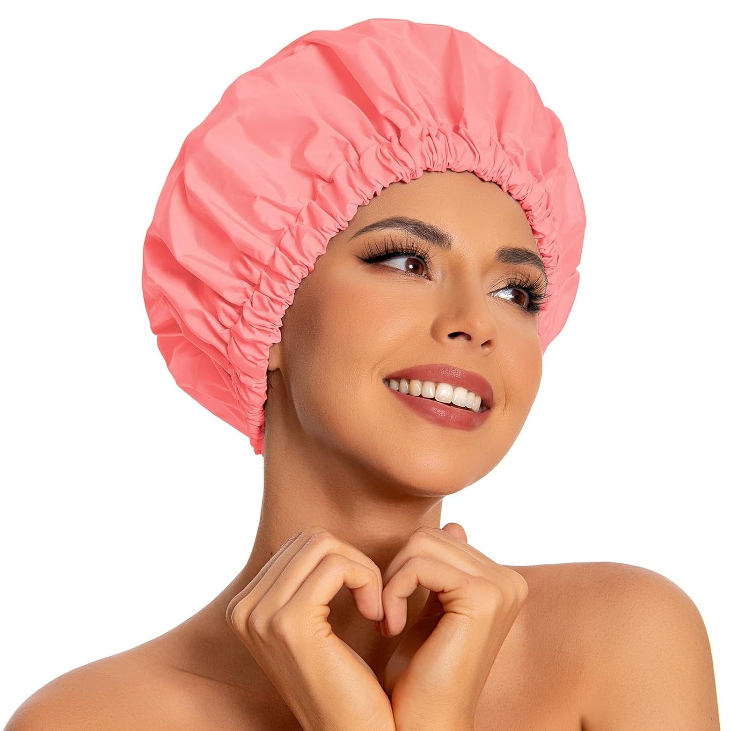 Reusable Shower Cap for Women, Large Waterproof Shower Bonnet Washable Elastic Band Bath Hair Hat for Long Hair, Braids(Pink)
