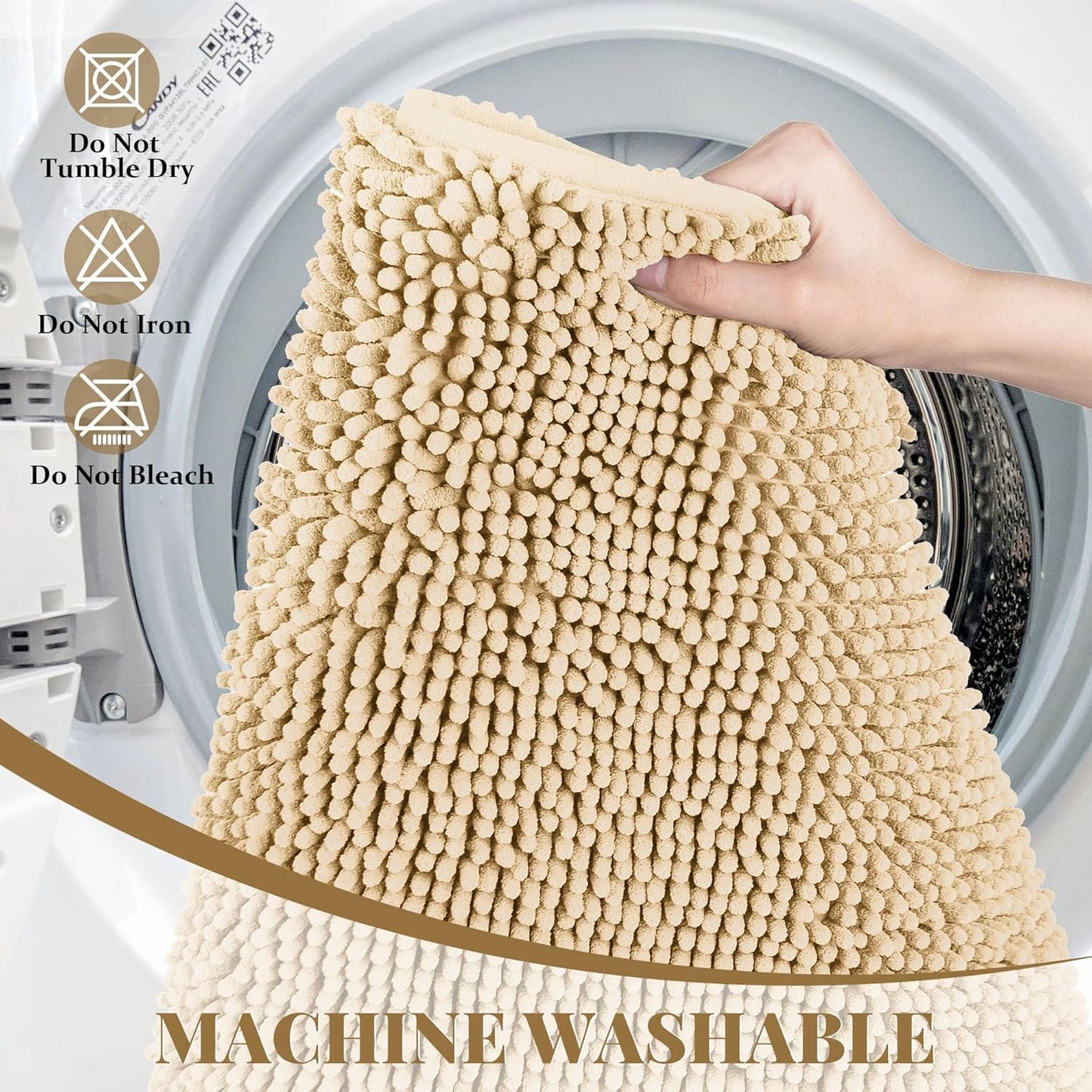 Bathroom Rugs Mat 60 x 36, Thick Soft Absorbent Chenille Bath Rugs, Rubber Backing Bath Mats for Bathroom Floor, Tub, Shower, Bedroom, Home Decor Accessories, Quick Dry Machine Washable, Beige