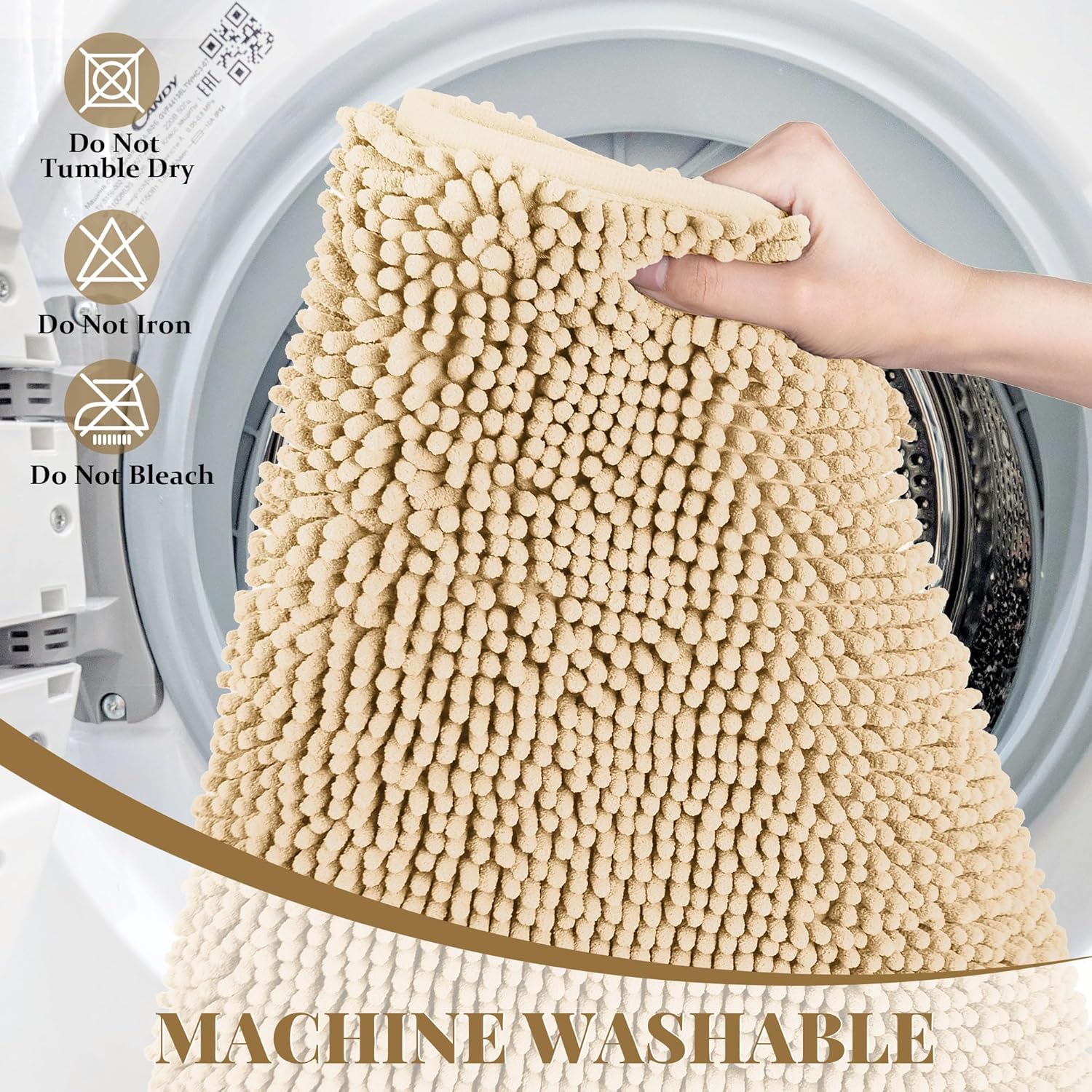 Bathroom Rugs Mat 60 x 36, Thick Soft Absorbent Chenille Bath Rugs, Rubber Backing Bath Mats for Bathroom Floor, Tub, Shower, Bedroom, Home Decor Accessories, Quick Dry Machine Washable, Beige