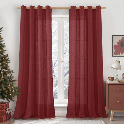 Natural Ivory Linen Semi Sheer Curtains 84 inch Length, Cream Light Filtering Soft Thick Neutral Living Room Drapes with Bronze Grommet for Bedroom/Farmhouse, 2 Panels, 52 x 84 Inch