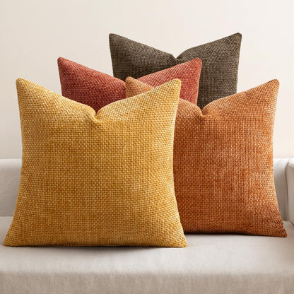 MIULEE Pack of 4 Couch Throw Pillow Covers 18x18 Inch Neutral Soft Decorative Chenille Pillow Covers Farmhouse Boho Cushion Covers for Mid Century Modern Spring Home Decor Sofa Bedroom Living Room