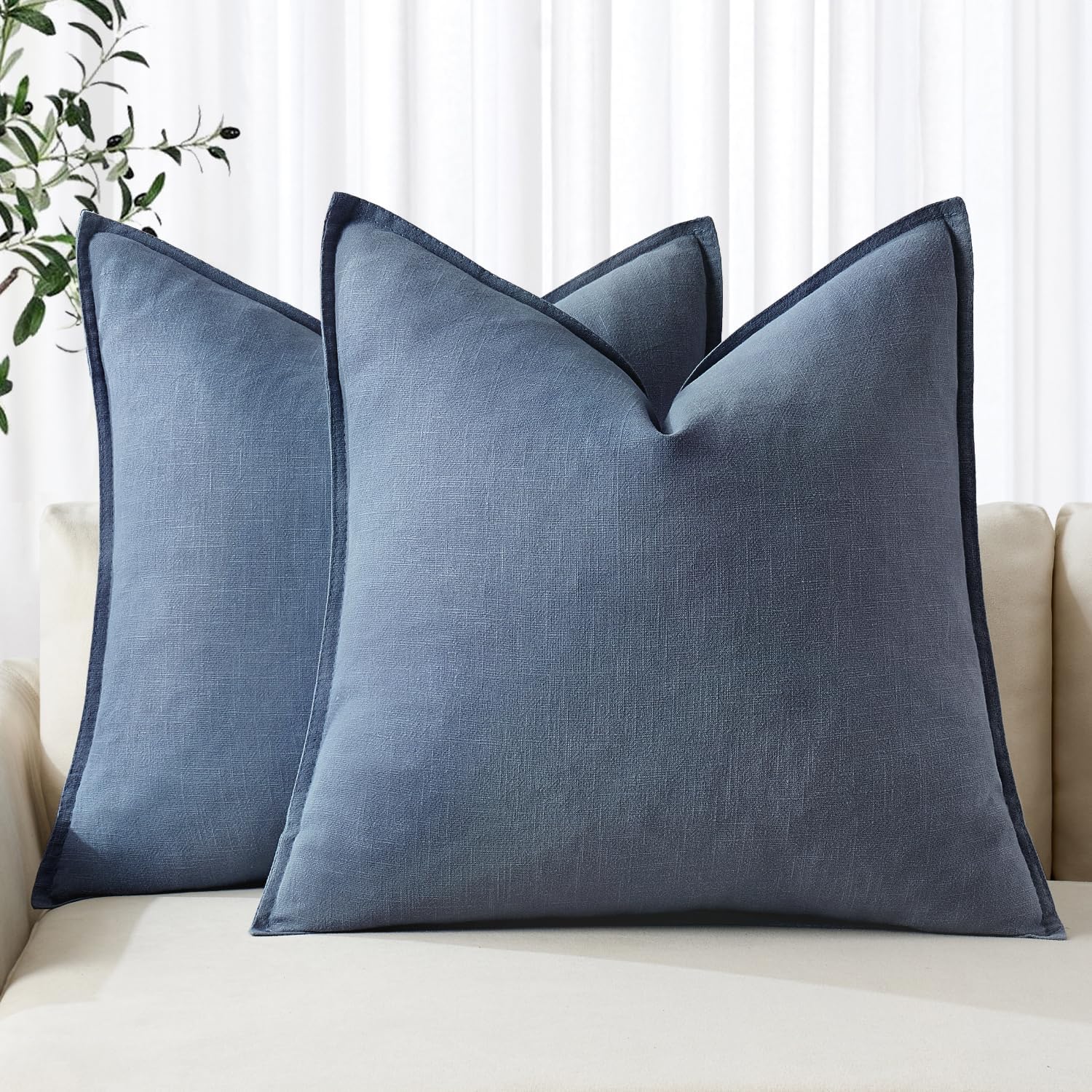 MIULEE Decorative Linen Euro Sham Pillow Covers 24x24 Natural Beige Boho Farmhouse Neutral Couch Throw Pillows for Bed Pack of 2 Accent Modern Pillowcase Sofa Livingroom Home Decor