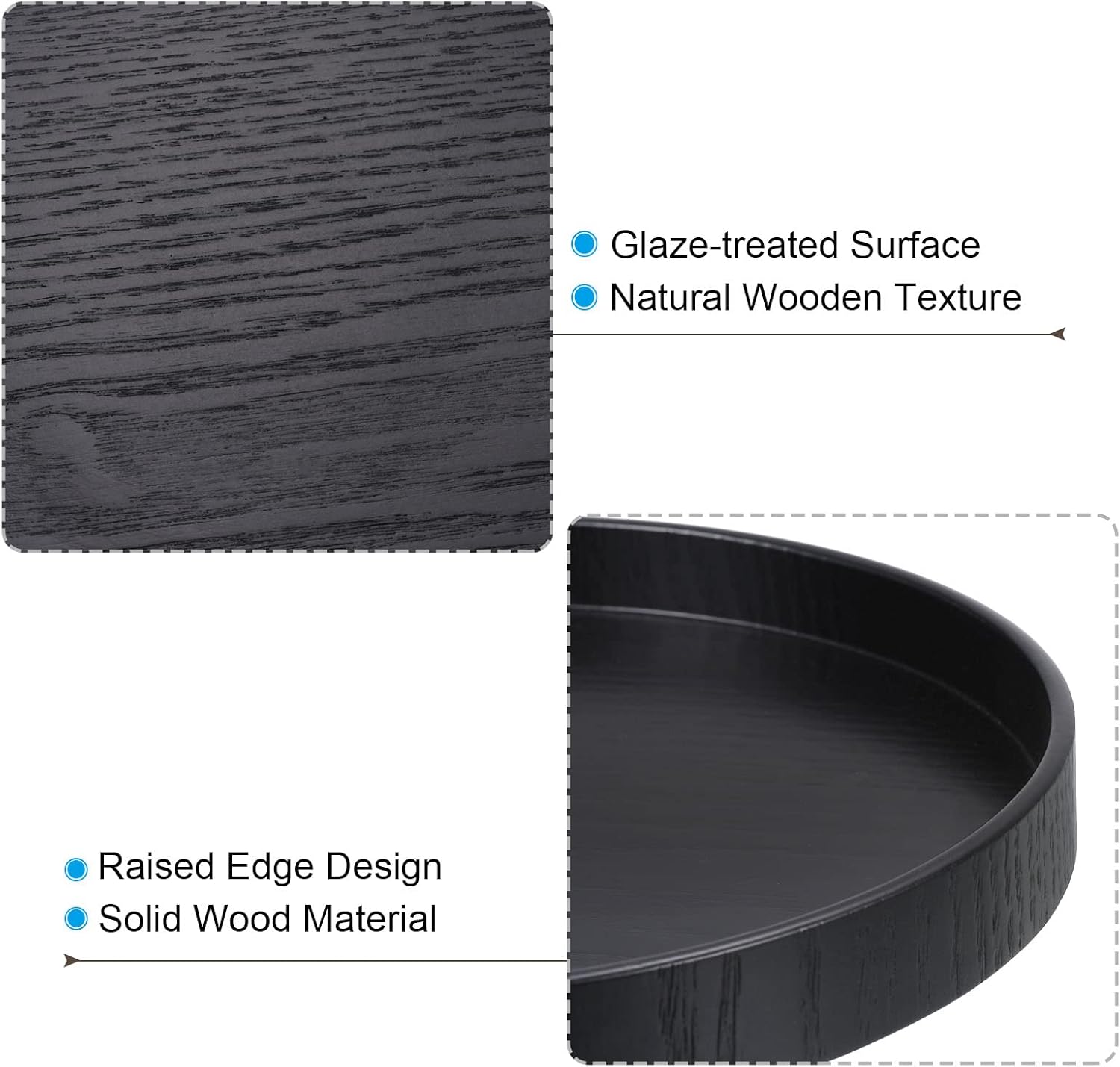 Wood Serving Tray 8 Inch, Round Decorative Platter for Home Decor Kitchen Table Candle Holder, Black