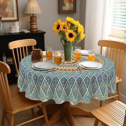 Bohemia Round Tablecloth,Tablecloth Waterproof and Wrinkle-Free, Boho Table Covers, Summer Decorations for Home 60inch