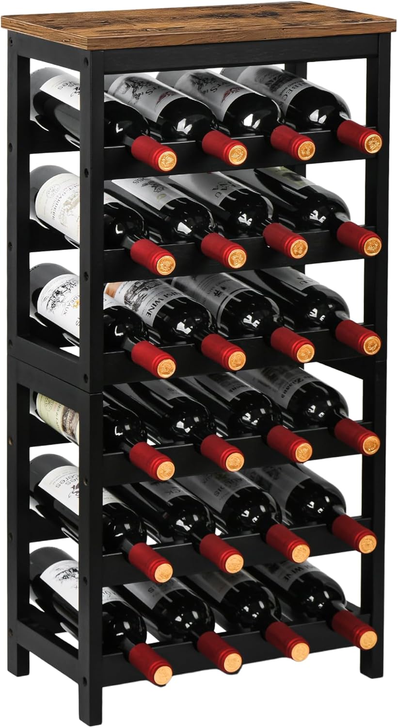 Bamboo Wine Rack, Sturdy and Durable Wine Storage Cabinet Shelf, Wine Racks Countertop for Pantry,Kitchen,3-Tier 12 Bottles Wine Rack Black