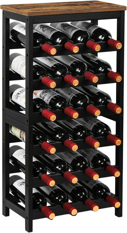 Bamboo Wine Rack, Sturdy and Durable Wine Storage Cabinet Shelf, Wine Racks Countertop for Pantry,Kitchen,3-Tier 12 Bottles Wine Rack Black