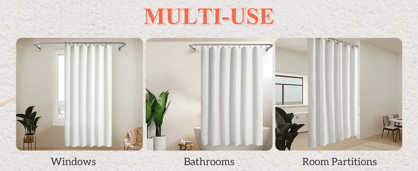 Design Waffle Weave White Shower Curtain Hotel Luxury Quality, Fabric Shower Curtains for Bathroom, Pique Pattern Cloth, Water Repellent and Machine Washable, Standard Size 71" x 72"