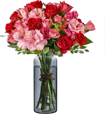 Glass Cylinder Vases, Bud Vase for Centerpieces, 8 Inch Tall Ribbed Vase Hurricane Floating Candle Holder, Decorative Flower Vases for Wedding Reception, Home Decor, Housewarming Gift (Clear)