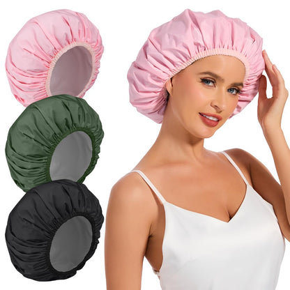 Shower Cap for Women Waterproof Reusable, Large Shower Cap Non-Slip with Elastic Band, Washable Bath Hair Hat for Long Hair, Braids (Pink)