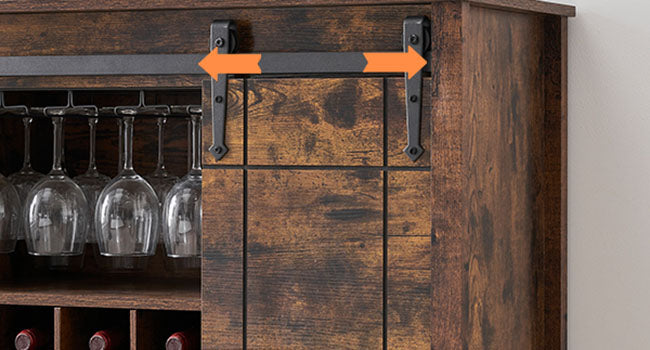 GAOMON Farmhouse Coffee Bar Cabinet 47", Buffet Cabinet with Sliding Barn Door, Coffee Bar with 4 Glass Hooks and 16 Wine Racks for Kitchen, Dining and Living Room, White