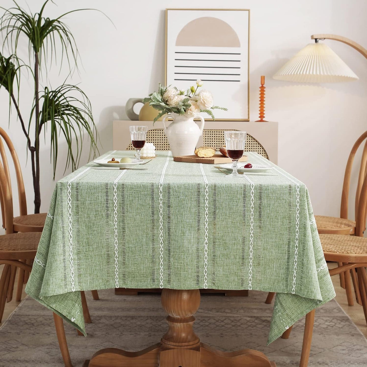 60 x 84 inches Farmhouse Style Linen tablecloths, Wrinkle Resistant Washable Dining Room Table Cloths for Rectangle Tables - Hemstitch Light Coffee