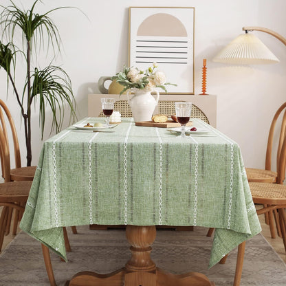 60 x 84 inches Farmhouse Style Linen tablecloths, Wrinkle Resistant Washable Dining Room Table Cloths for Rectangle Tables - Hemstitch Light Coffee