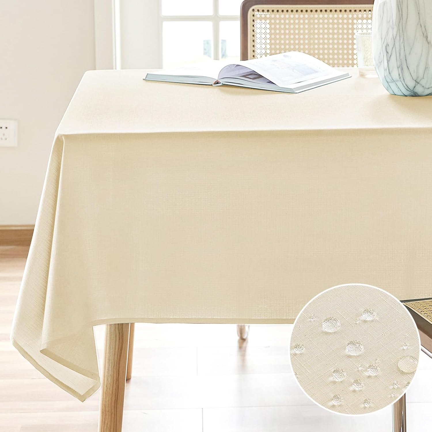Textured Polyester Tablecloth Rectangle 52x70 Waterproof Spill-Proof Wipeable Table Cloth Wrinkle Free Dining Table Cover for Birthday Farmhouse Spring Tablecloths Up to 36‘'X54''