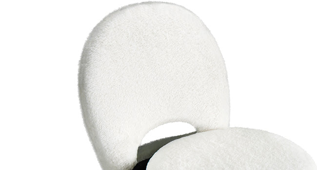 Small Vanity Stool Chair with Storage and Folding Back, 13" x 13" x 17.7" Faux Fur Soft Ottoman for Teenager, 4 Metal Legs with Anti-Slip Feet, Furry Padded Seat for Makeup, Bedroom, White