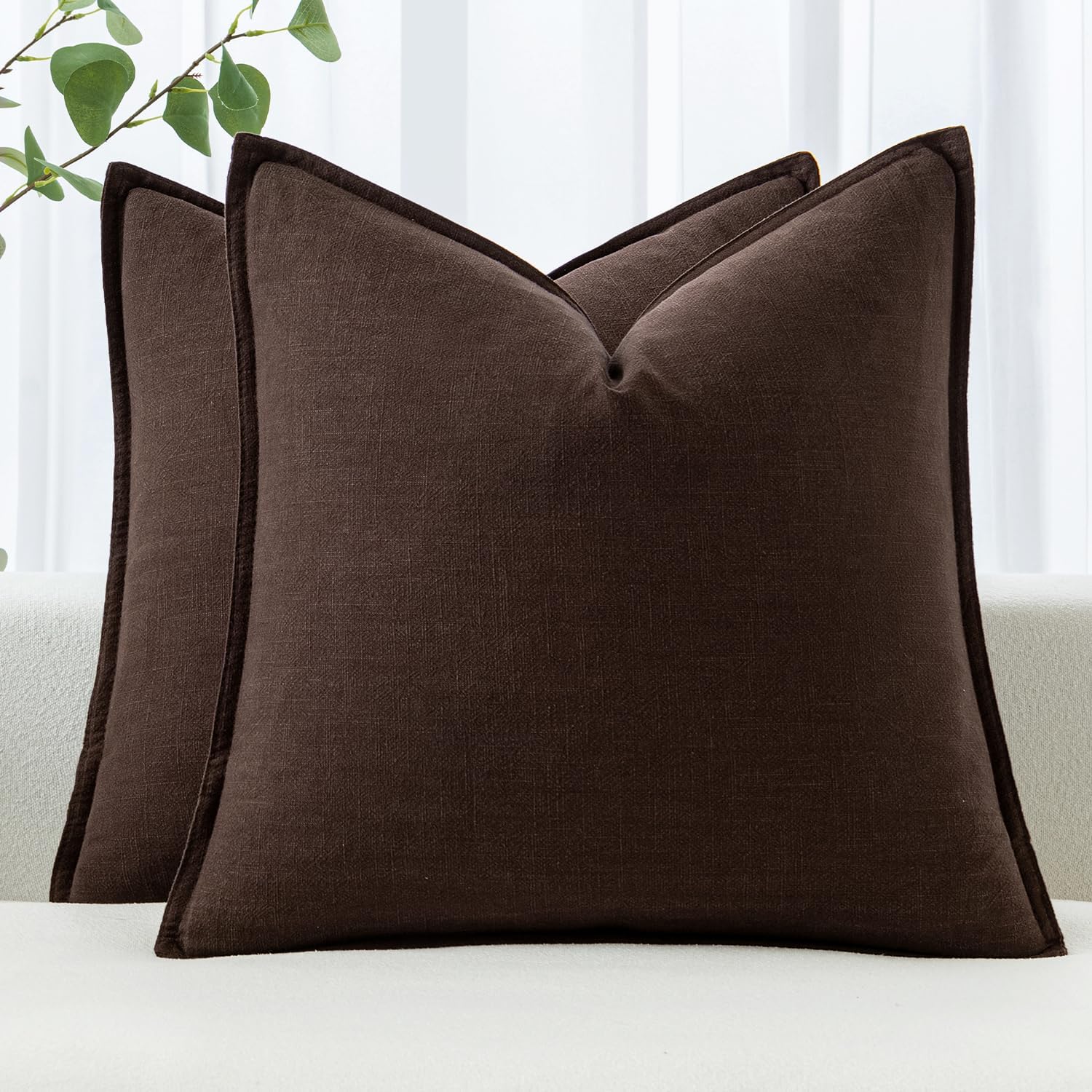 MIULEE Decorative Linen Euro Sham Pillow Covers 24x24 Natural Beige Boho Farmhouse Neutral Couch Throw Pillows for Bed Pack of 2 Accent Modern Pillowcase Sofa Livingroom Home Decor