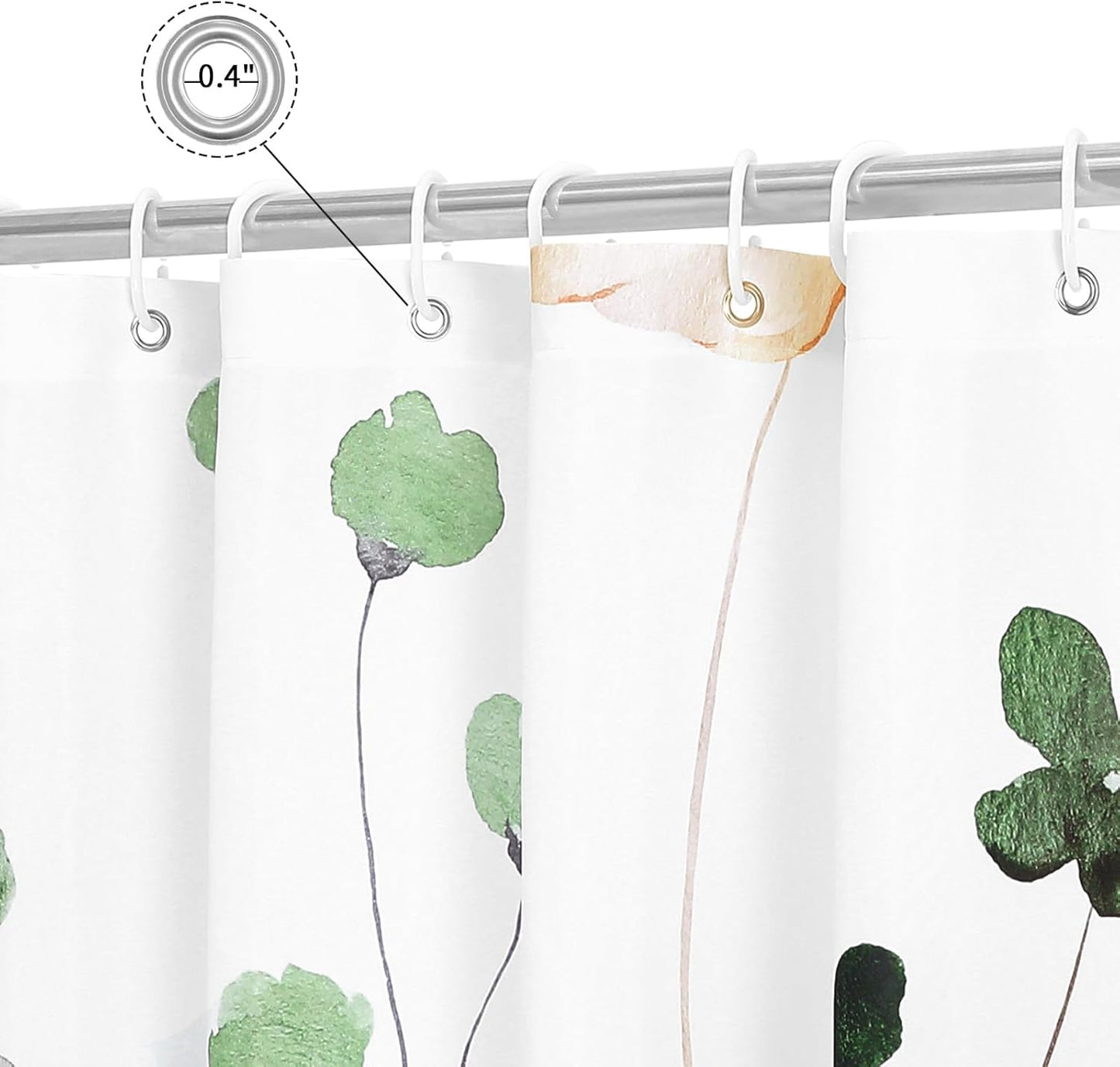 Watercolor Floral Shower Curtain, Sage Green Beige Flower Shower Curtain for Bathroom, Modern Minimalist White Waterproof Fabric Shower Curtain Set 72x72 Inch