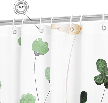 Watercolor Floral Shower Curtain, Sage Green Beige Flower Shower Curtain for Bathroom, Modern Minimalist White Waterproof Fabric Shower Curtain Set 72x72 Inch