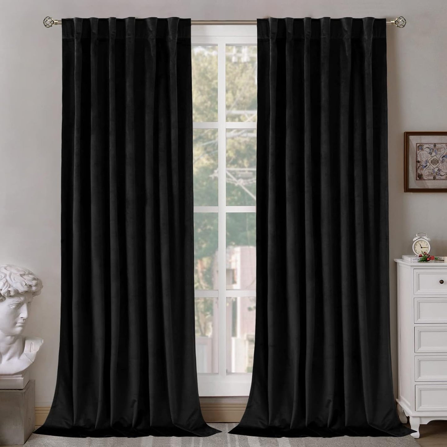 Green Velvet Curtains 84 Inch Length, Thermal Insulated Blackout Curtains Room Darkening Drapes with Back Tab and Rod Pocket for Living Room/French Door, Set of 2 Panels, 52 x 84 Inch