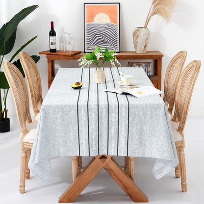 60 x 84 inches Farmhouse Style Linen tablecloths, Wrinkle Resistant Washable Dining Room Table Cloths for Rectangle Tables - Hemstitch Light Coffee