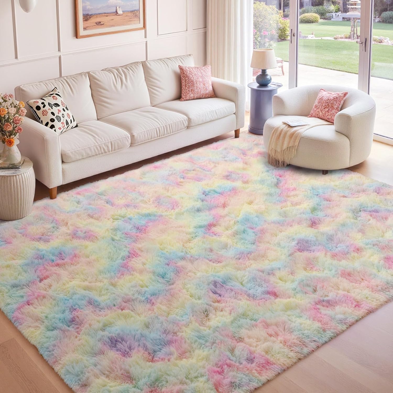 6x9 Ft Large Shag Rugs for Living Room, Tie-Dyed Ultra Soft Fluffy Furry Area Rugs for Bedroom Indoor Floor, Aesthetic Carpet for Kids Home Decor (Dark Grey)