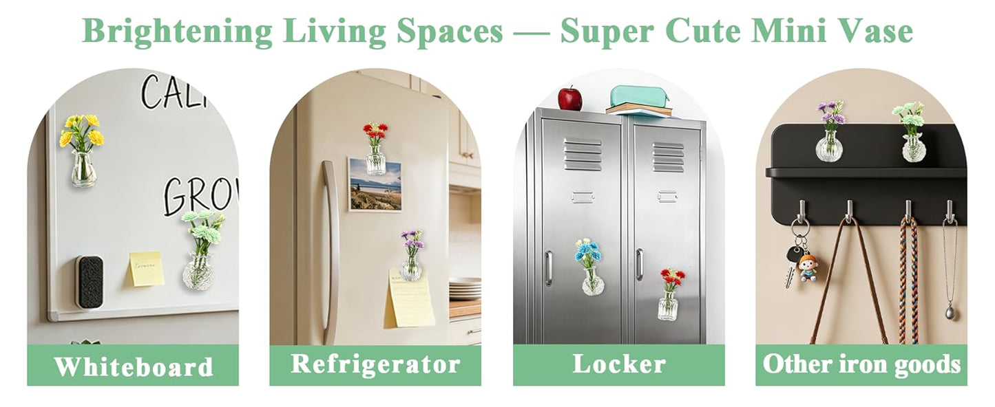 Cute Mini Vase Magnets for Fridge, Tiny Plant Glass Vases with Flowers, Magnetic Refrigerator Decor for Kitchen, Office, Locker (5 Pack)